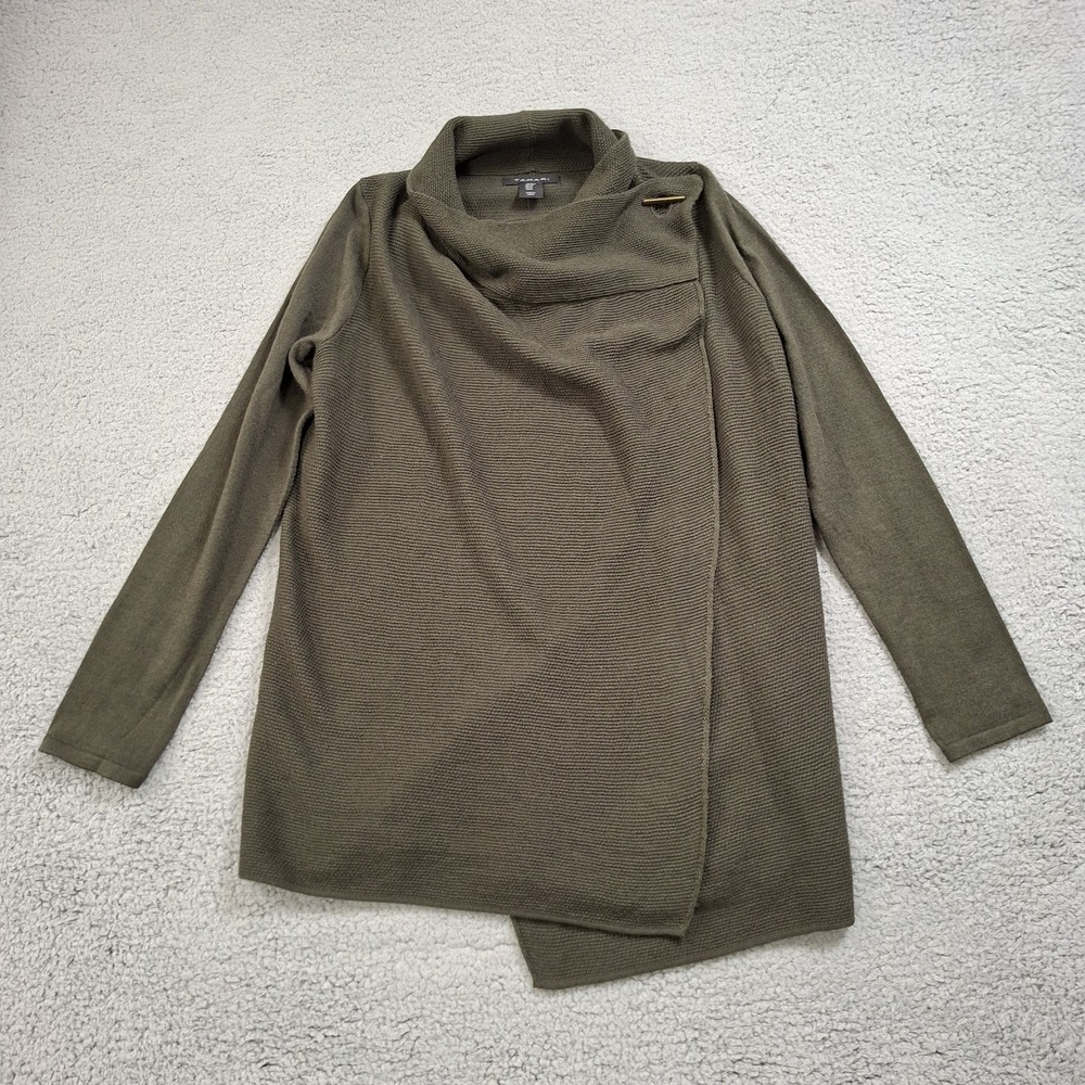 Tahari Cardigan Extra Fine Merino Wool Blend Green Wrap Sweater Lagenlook Large